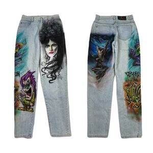Vintage 90s Custom Airbrush Jeans Elvira Atlas Tattoo Design High Waist Mom 4/27
